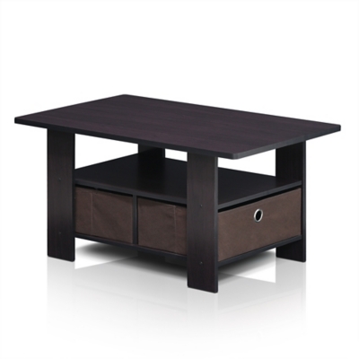 Andrey Coffee Table with Bin Drawer, Dark Walnut, large