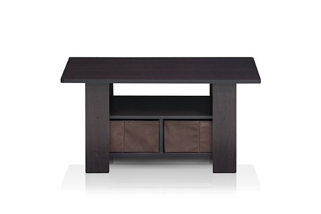 Furinno Home Living Sets comprises of Coffee table, end table, TV entertainment stands, and storage cabinets. The home living set comes in multiple color options. These models are designed to fit in your space, style and fit on your budget. The main material, medium density composite wood, is made from recycled materials of rubber trees. All the materials are manufactured in Malaysia and comply with the green rules of production. There is no foul smell, durable and the material is the most stable amongst the medium density composite woods. A simple attitude towards lifestyle is reflected directly on the design of Furinno Furniture, creating a trend of simply nature. All the products are produced and packed 100-percent in Malaysia with 90% - 95% recycled materials. Care instructions: wipe clean with clean damped cloth. Avoid using harsh chemicals. Pictures are for illustration purpose. All decor items are not included in this offer.Compact stylish design: petite size coffee table with storage bin and shelf, suitable for small spaces | Quality material: high quality medium density composite wood and non-woven fabric. | Added safety feature: rounded corner reduces the risk of injury | Furinno fits: fits in your space, fits on your budget | Product dimension: 31.5(w)x18.9(d)x15.6(h) inches. Tabletop holds up to 25 lbs.