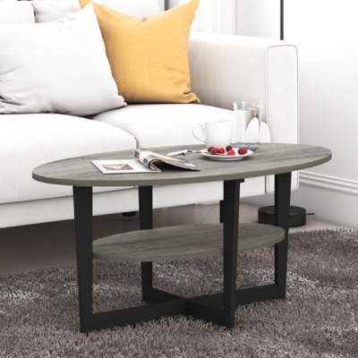 JAYA Oval Coffee Table, French Oak Gray/Black, large