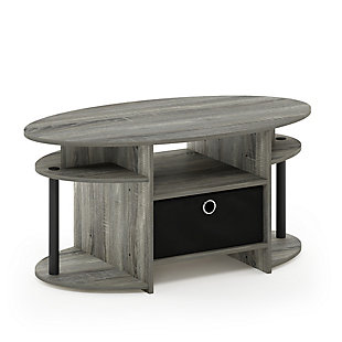 JAYA Oval Coffee Table with Bin, French Oak Gray/Black, large
