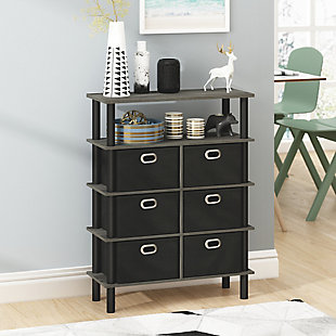 Frans Turn-N-Tube Console Table with Bin Drawers, French Oak Gray/Black, rollover