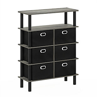 Frans Turn-N-Tube Console Table with Bin Drawers, French Oak Gray/Black, large