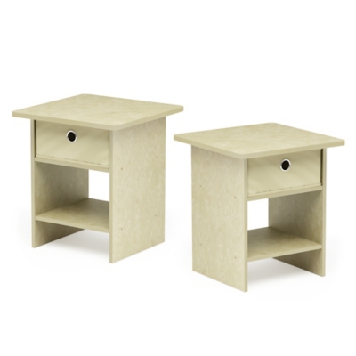 Dario End Table with Storage Shelf and Bin Drawer, Set of 2, Cream/Ivory, large