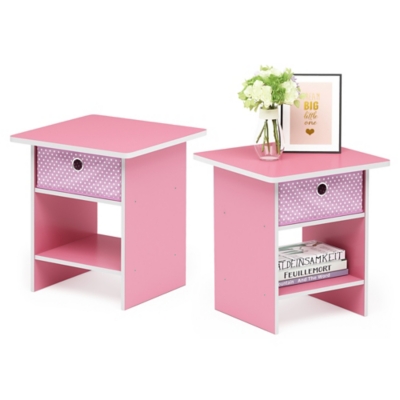Dario End Table with Storage Shelf and Bin Drawer, Set of 2, Pink/Light Pink, large