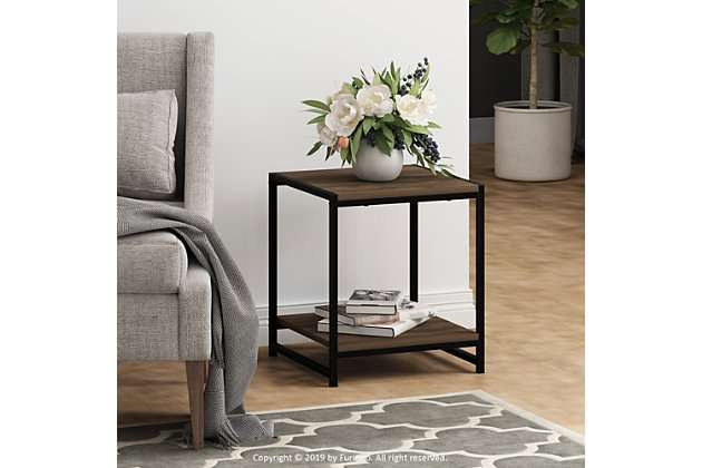 Camnus Modern Living Series comprises of coffee table, end table, side table, and etc. The contemporary design showcases simplicity and elegance. Camnus Series features a sleek combination of wood and metal. The series offers various refreshing colors such as Americano, French Oak Grey and more. You can never go wrong with these vibrant colors as they blends perfectly well with most home settings. All of the furniture in the series are made of high quality particle board and premium quality metal tested for strength and durability. The assembly is very simple, all the hardware and illustrated instruction manual are provided. Wipe clean with clean damped cloth and avoid any harsh chemicals to avoid damaging the finish of the product. Pictures are for illustration purpose. All decor items are not included in this offer.Manufactured from high quality particle board, pvc cover and powder coated metal tubes. | Simple stylish design, functional and suitable for any room. | Fits in your space, fits on your budget. | Sturdy on flat surface. | Assembly made easy with clear step by step manual instructions. Visual added in assembly instructions to help with better understanding. | Product dimensions: 15.90 (w) x 18.00 (h) x 15.75 (d) inches.