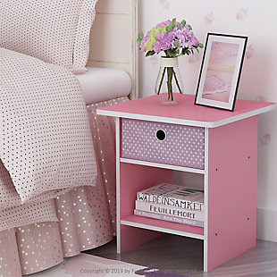 Dario End Tablewith Storage Shelf & Bin Drawer, Pink/Light Pink, rollover