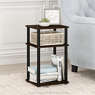 Furinno Just 3-Tier Turn-N-Tube End Table, Columbia Walnut/Black, rollover