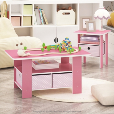 Andrey Andrey End Table with Bin Drawer, Pink/Light Pink, large