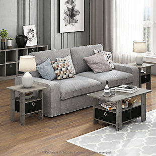 Furinno Petite Espresso Home Living Sets comprises of Coffee table, end table, TV entertainment stands, and storage cabinets. The home living set comes in two color options - espresso and steam beech. These models are designed to fit in your space, style and fit on your budget. The main material, medium density composite wood, is made from recycled materials of rubber trees. All the materials are manufactured in Malaysia and comply with the green rules of production. There is no foul smell, durable and the material is the most stable amongst the medium density composite woods. A simple attitude towards lifestyle is reflected directly on the design of Furinno Furniture, creating a trend of simply nature. All the products are produced and packed 100-percent in Malaysia with 90% - 95% recycled materials. Care instructions: wipe clean with clean damped cloth. Avoid using harsh chemicals. Pictures are for illustration purpose. All decor items are not included in this offer.Simple stylish design comes in set of two, are functional and suitable for any room. | Material: manufactured from carb grade composite wood, non-woven bins. | Fits in your space, fits on your budget. | Sturdy on flat surface. Some assembly required. Please see instruction. | Each product dimension: 15.75(w)x15.75(d)x17.5(h) inches | Rounded edge design prevents potential injuries.