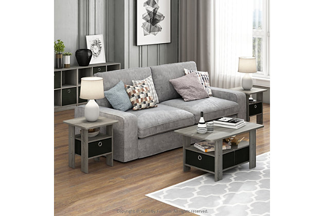Furinno Petite Espresso Home Living Sets comprises of Coffee table, end table, TV entertainment stands, and storage cabinets. The home living set comes in two color options - espresso and steam beech. These models are designed to fit in your space, style and fit on your budget. The main material, medium density composite wood, is made from recycled materials of rubber trees. All the materials are manufactured in Malaysia and comply with the green rules of production. There is no foul smell, durable and the material is the most stable amongst the medium density composite woods. A simple attitude towards lifestyle is reflected directly on the design of Furinno Furniture, creating a trend of simply nature. All the products are produced and packed 100-percent in Malaysia with 90% - 95% recycled materials. Care instructions: wipe clean with clean damped cloth. Avoid using harsh chemicals. Pictures are for illustration purpose. All decor items are not included in this offer.Simple stylish design comes in set of two, are functional and suitable for any room. | Material: manufactured from carb grade composite wood, non-woven bins. | Fits in your space, fits on your budget. | Sturdy on flat surface. Some assembly required. Please see instruction. | Each product dimension: 15.75(w)x15.75(d)x17.5(h) inches | Rounded edge design prevents potential injuries.