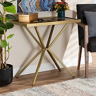 Carlo Walnut Finished Wood and Gold Finished Metal Console Table, Brown, rollover