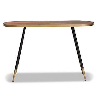 Lauro Walnut Wood Finished and Two-Tone Gold and Black Metal Console Table, Brown/Black, large