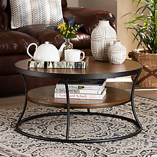 Albany Walnut Brown Finished Wood and Black Finished Metal 1-Shelf Coffee Table, , rollover
