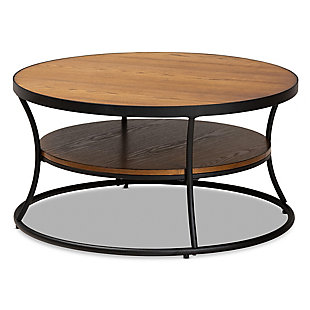 Albany Walnut Brown Finished Wood and Black Finished Metal 1-Shelf Coffee Table, , large