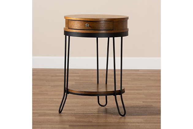 Walnut Wood Industrial Metal Accent End Table 986278 FR8606 Bronze Hardware