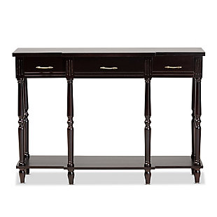 Hallan French Provincial Dark Brown Finished Wood 3-Drawer Console Table, Dark Brown, large