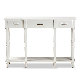Hallan French Provincial White Finished Wood 3-Drawer Console Table, White, large