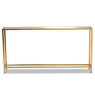 Alessa Glam Gold Finished Metal and Mirrored Glass Console Table, , large
