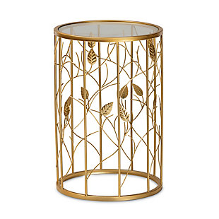 Anaya Glam Brushed Gold Finished Metal and Glass Leaf Accent End Table, , large