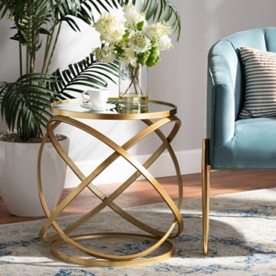 Desma Gold Finished Metal and Mirrored Glass End Table, , rollover