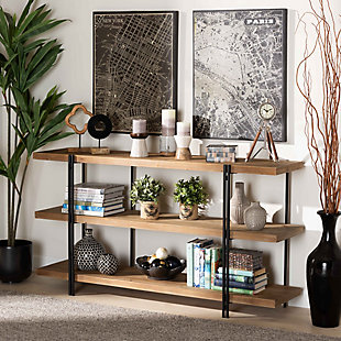 Tarah Natural Brown Finished Wood and Black Finished Metal Console Table, , rollover