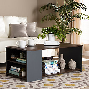 Thornton Two-Tone Walnut Brown and Gray Finished Wood Storage Coffee Table, , rollover