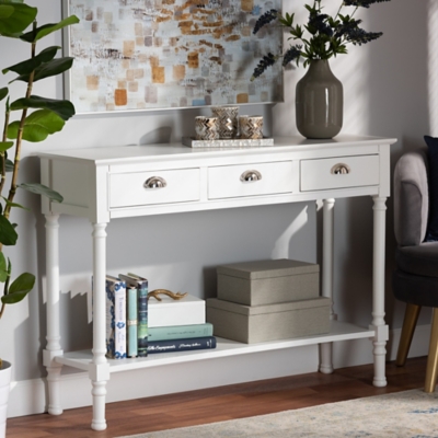 Garvey French Provincial White Finished Wood 3-Drawer Entryway Console Table, White, large