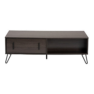 Baldor Dark Brown Finished Wood and Rose Gold-Tone Finished Metal 2-Drawer Coffee Table, , large