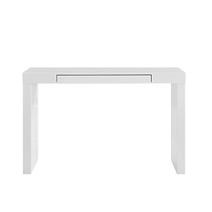 Basic functionality in the perfect form. The Donald single drawer console table is almost 4 feet wide, offering plenty of space for most tasks. The handy single drawer is almost hidden, making it an ideal office storage space.Made with engineered wood | High-gloss lacquered top and body | One drawer with full extension | Sleek design | Assembly required