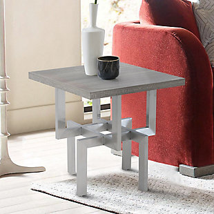 Illusion End Table with Brushed Stainless Steel Base, , rollover
