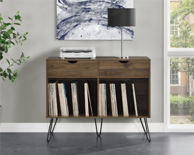 Novogratz Concord Turntable Stand with Drawers, Walnut, large
