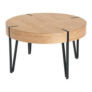 Creative Co-Op Wood Round Coffee Table With Metal Sides, , rollover