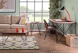 The Loft Coffee Table features a streamlined design at its best. Black metal hairpin legs maintain open sight lines and provide superior support. The simple lines of the wood top are still contemporary, but the rich tones provide an undertone of warmth. This striking coffee table will command the spotlight in any room.Mid-century modern styling | Stylish hairpin legs | Rustic wood table top | Sturdy metal construction | Pair with the loft end table for a complete look!
