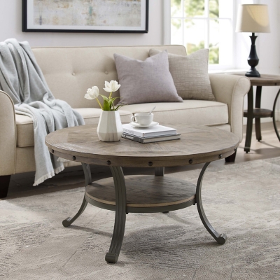 Linon Owens Metal And Wood Round Coffee, Powell Owens Metal And Wood Round Coffee Table