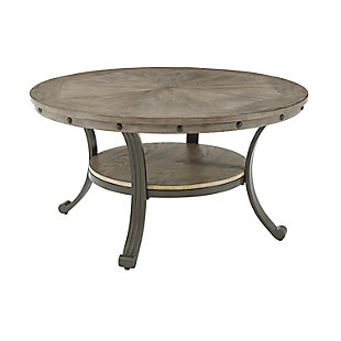 Linon Owens Metal and Wood Round Coffee Table, , large