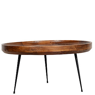 The Urban Port Round Mango Wood Coffee Table with Splayed Metal Legs, , large