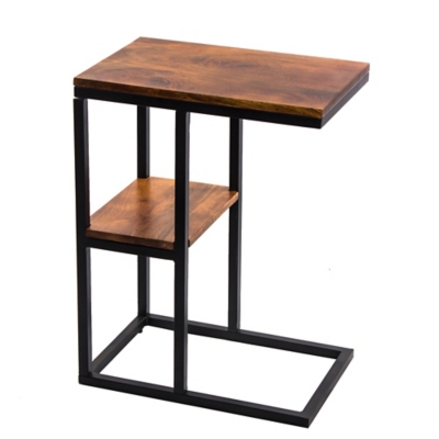 The Urban Port Iron Framed Mango Wood Accent Table, , large