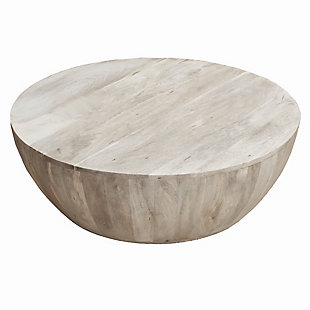 The Urban Port Distressed Mango Wood Coffee Table in Round Shape, , large