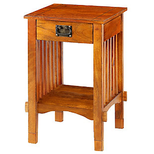 The Urban Port Spacious Mango Wood Telephone Stand with Slatted Side Panels, , rollover
