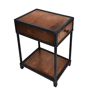 The Urban Port Metal Framed Mango Wood End Table with Drawer, , large