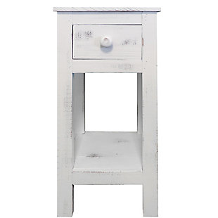 The Urban Port Rough Sawn Textured Wooden Side Table, White, rollover
