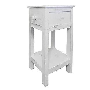 The Urban Port Rough Sawn Textured Wooden Side Table, White, large
