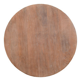 Showcasing a great piece of artistry, this round coffee table features a smooth, wide top that can be used for serving snacks or displaying decor. This piece has a narrow, flat base that provides stability, while the distressed brown finish adds depth to its plank wood texture. There may be a variation in color, finish, wood grain and knots due to various natural and artificial factors.Made of mango wood | Distressed brown finish | Plank wood texture