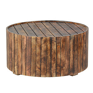 The Urban Port Handmade Wooden Round Coffee Table with Plank Design, , large