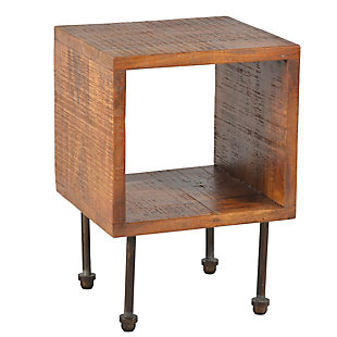 The Urban Port Industrial Style Cube Shape Wooden End Table, , rollover