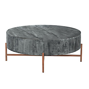 The Urban Port Round Wooden Coffee Table with Metal Base Support, , large