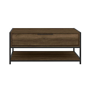 The Urban Port Wood and Metal Rectangular Coffee Table with Drawer, , large