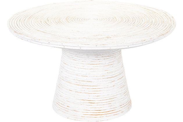 Need a statement piece for your living room? Now you have it with this warm and inviting coffee table. The varied whitewash rattan pedestal base table adds sophistication as well as a bright tropical feel to your home decor. Made of rattan | Whitewash finish | Handcrafted | No assembly required