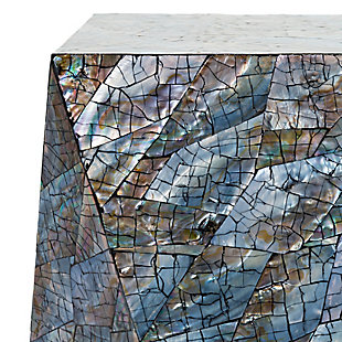 Make a style statement with this uniquely shaped iridescent end table. Constructed with engineered wood and shell, the end table's compelling global-inspired design will add eclectic charm to any room in your living space.Made of engineered wood and coastal shell | Multicolored finish | Handcrafted | No assembly required