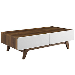 Modway Origin 2-Drawer Storage Coffee Table, Walnut/White, large
